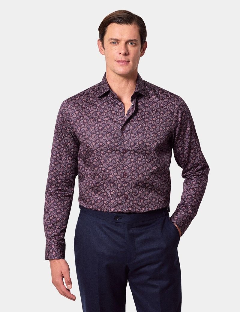 Slim Fit Burgundy & Blue Floral Curtis Shirt