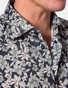 Slim Fit Navy & White Floral Curtis Shirt