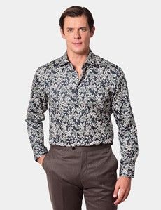 Slim Fit Navy & White Floral Curtis Shirt