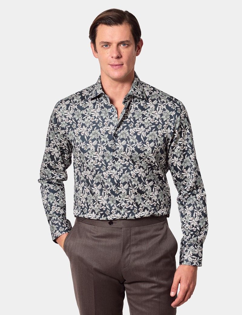 Slim Fit Navy & White Floral Curtis Shirt