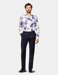 Slim Fit Cream & Purple Floral Diamond Weave Curtis Shirt
