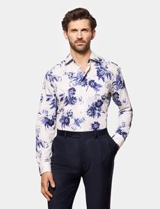 Slim Fit Cream & Purple Floral Diamond Weave Curtis Shirt
