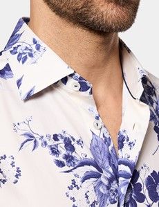 Slim Fit Cream & Purple Floral Diamond Weave Curtis Shirt