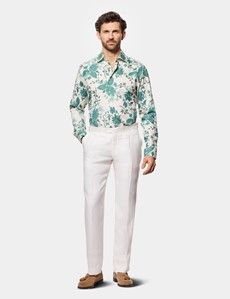 Slim Fit Cream & Green Floral Diamond Weave Curtis Shirt