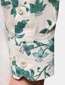 Slim Fit Cream & Green Floral Diamond Weave Curtis Shirt