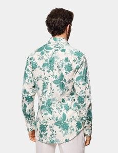 Slim Fit Cream & Green Floral Diamond Weave Curtis Shirt