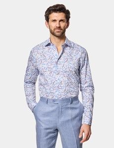 Slim Fit White & Blue Floral Diamond Weave Curtis Shirt