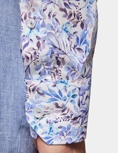 Slim Fit White & Blue Floral Diamond Weave Curtis Shirt