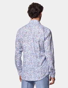 Slim Fit White & Blue Floral Diamond Weave Curtis Shirt