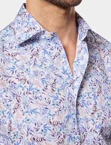 Slim Fit White & Blue Floral Diamond Weave Curtis Shirt