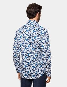 Slim Fit White & Blue Floral Diamond Weave Curtis Shirt