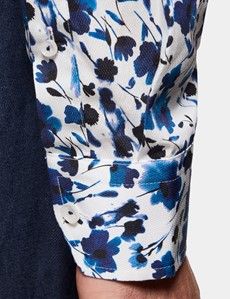 Slim Fit White & Blue Floral Diamond Weave Curtis Shirt