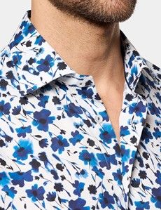 Slim Fit White & Blue Floral Diamond Weave Curtis Shirt