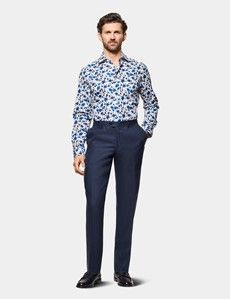 Slim Fit White & Blue Floral Diamond Weave Curtis Shirt