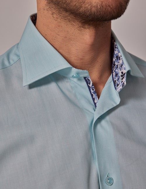 Blue Cotton Slim Shirt - Contrast Trim-preview