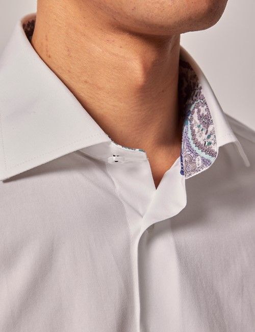 White Cotton Slim Shirt - Contrast Detail-preview