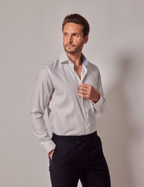 White Cotton Slim Shirt - Contrast Detail