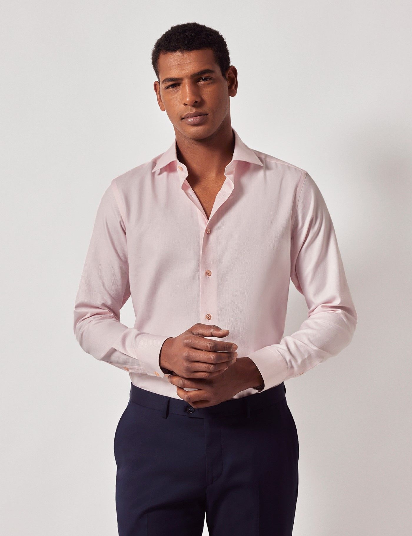 Light Pink Satin Contrast Collar Shirt for Men main image 0