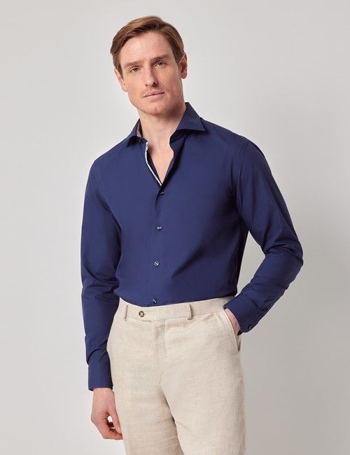 Navy Slim Curtis Shirt - Contrast Detail