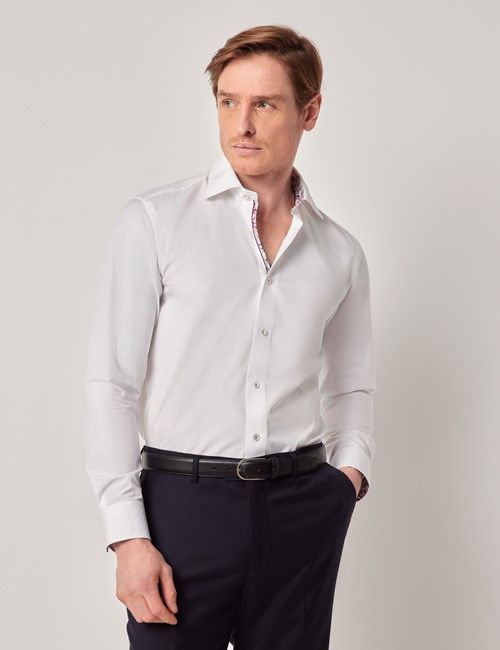 White Slim Curtis Shirt - Contrast Detail