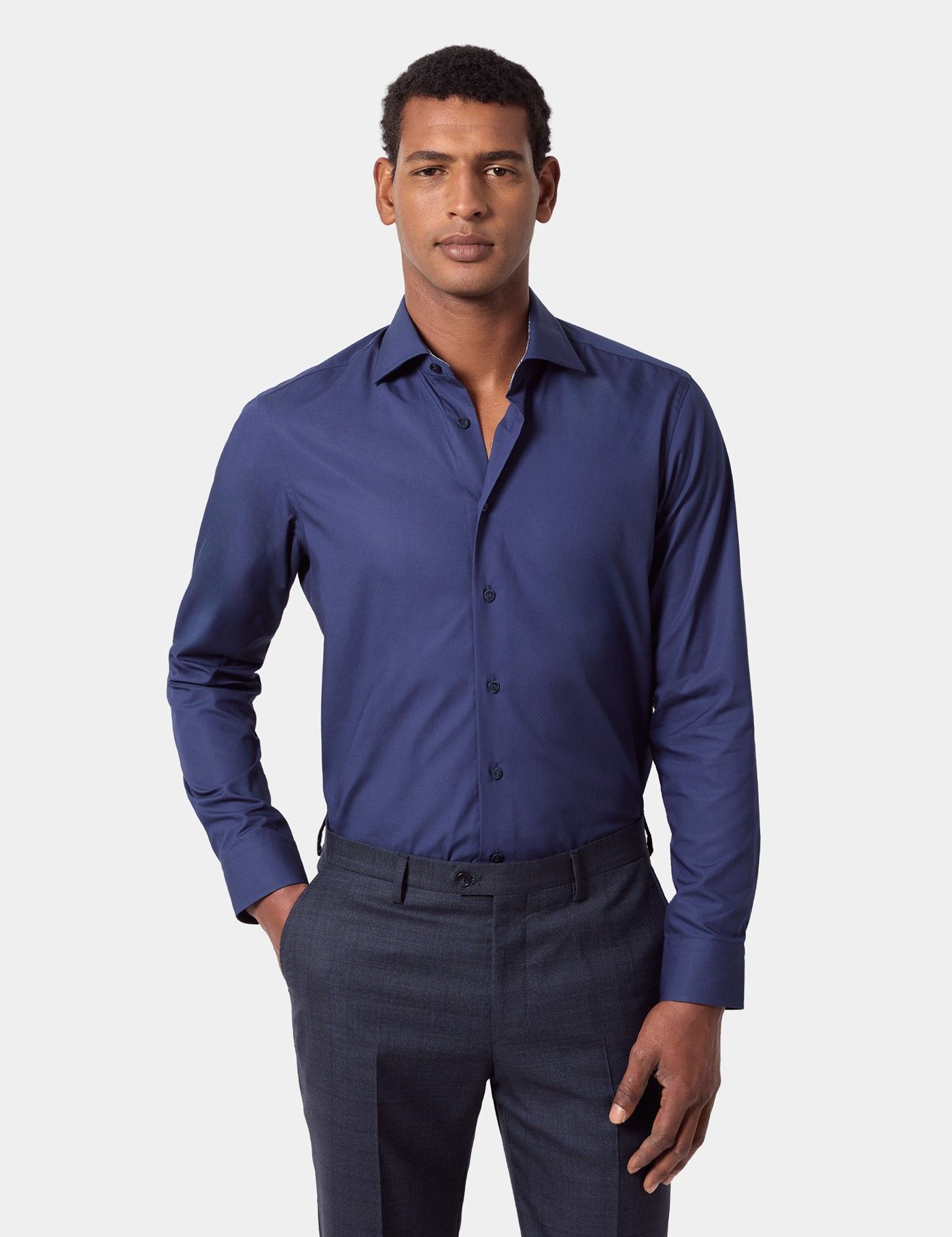 Slim Fit Navy Curtis Shirt - Contrast Detail