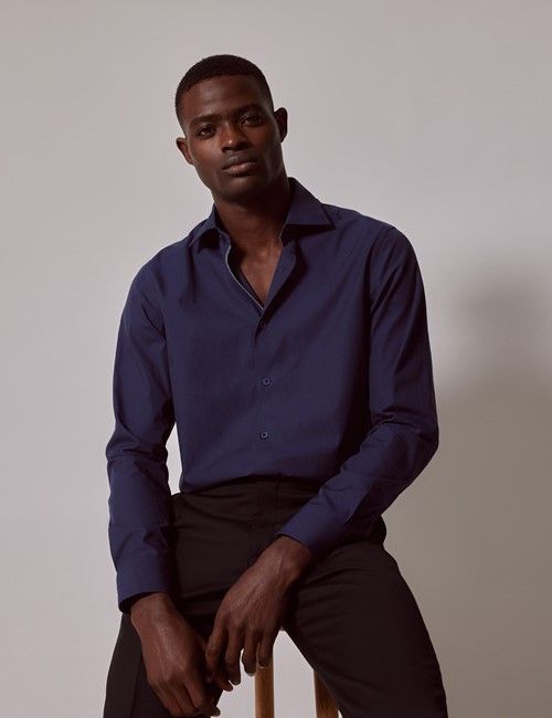 Navy End On End Slim Shirt - Contrast Detail