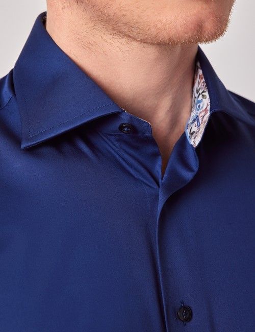 Navy Cotton Stretch Slim Curtis Shirt - Contrast Detail-preview