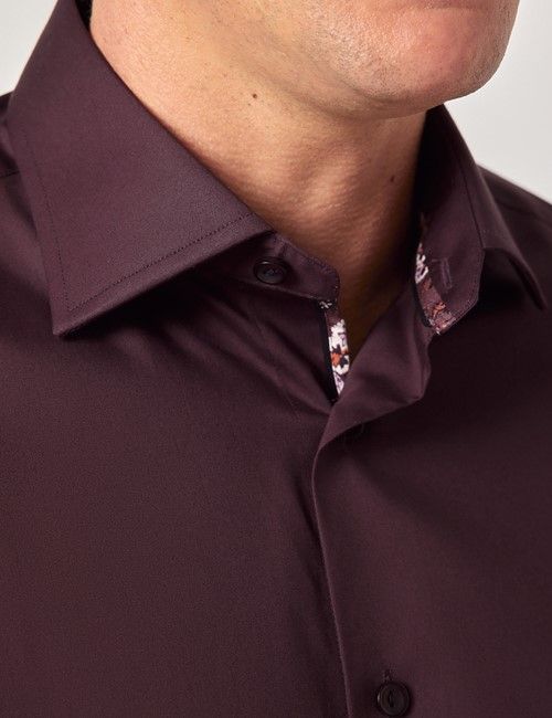 Burgundy Cotton Stretch Slim Curtis Shirt - Contrast Detail-preview