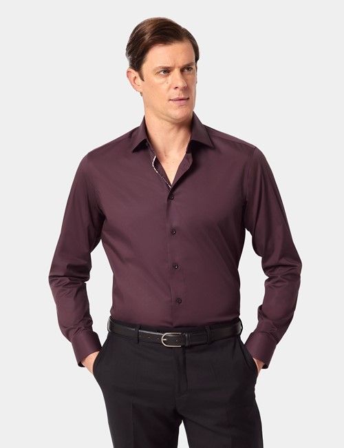 Burgundy Cotton Stretch Slim Curtis Shirt - Contrast Detail