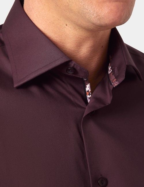 Burgundy Cotton Stretch Slim Curtis Shirt - Contrast Detail-preview