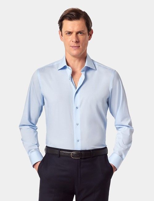 Light Blue  Cotton Stretch Slim Curtis Shirt - Contrast Detail