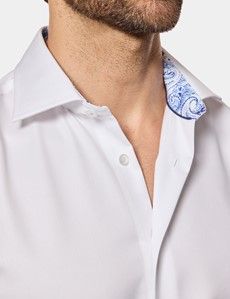 Slim Fit White Twill Non-Iron Curtis Shirt - Contrast Detail