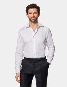 Slim Fit White Twill Non-Iron Curtis Shirt - Contrast Detail