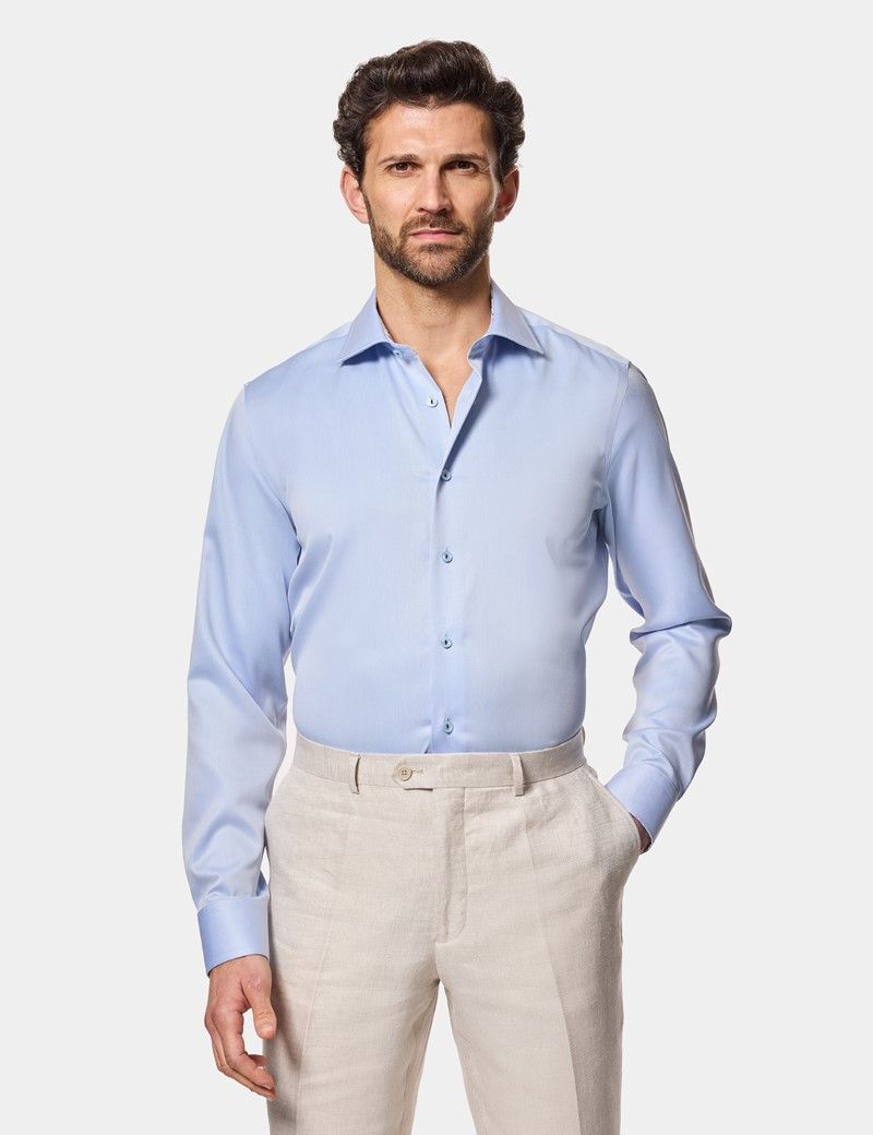 Slim Fit Blue Twill Non-Iron Curtis Shirt - Contrast Detail