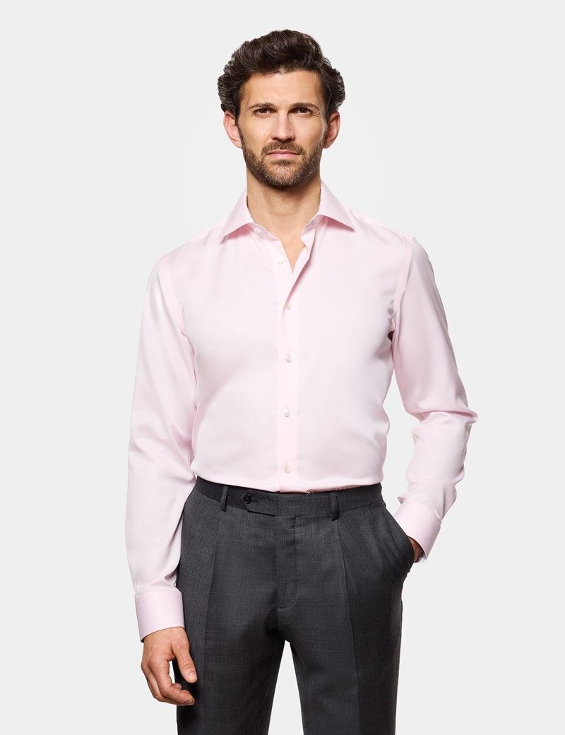 Slim Fit Pink Twill Non-Iron Curtis Shirt - Contrast Detail