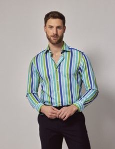 Blue & Green Stripe Slim Shirt