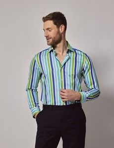 Blue & Green Stripe Slim Shirt