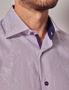 Slim Fit Purple & White Jacquard Floral Stripe Curtis Shirt