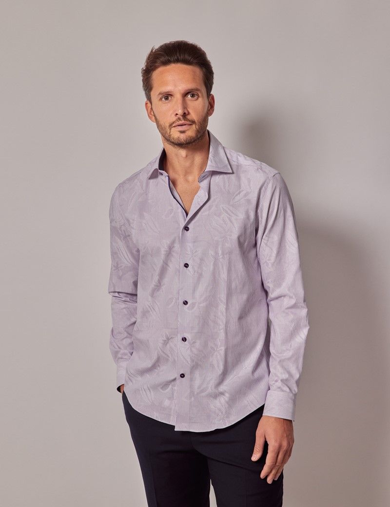 Men's Purple & White Jacquard Floral Stripe Slim Shirt | Hawes & Curtis