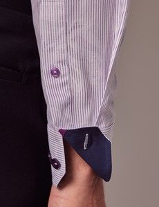 Slim Fit Purple & White Jacquard Floral Stripe Curtis Shirt