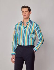 Slim Fit Blue & Orange Stripe Curtis Shirt-preview2