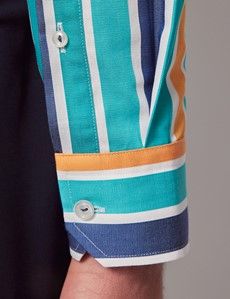 Slim Fit Blue & Orange Stripe Curtis Shirt-preview3