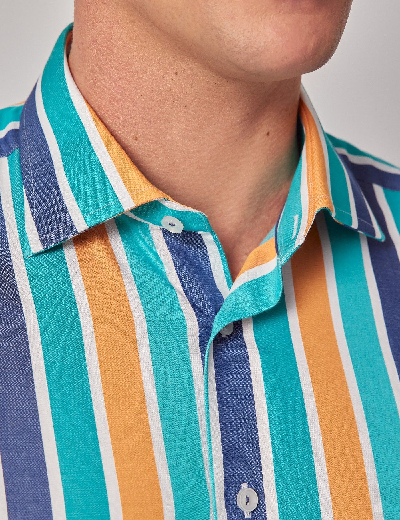 Slim Fit Blue & Orange Stripe Curtis Shirt-preview