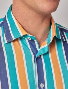 Slim Fit Blue & Orange Stripe Curtis Shirt-preview1