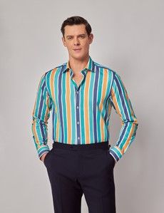 Slim Fit Blue & Orange Stripe Curtis Shirt