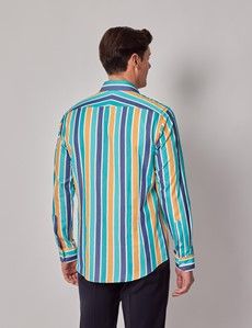 Slim Fit Blue & Orange Stripe Curtis Shirt-preview4