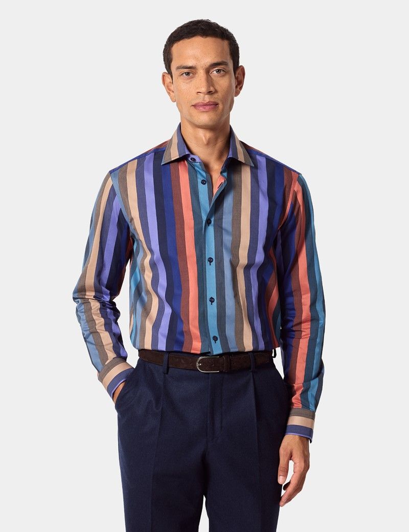 Slim Fit Purple & Brown Stripe Curtis Shirt