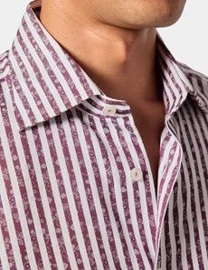 Slim Fit Burgundy & White Jacquard Stripe Curtis Shirt