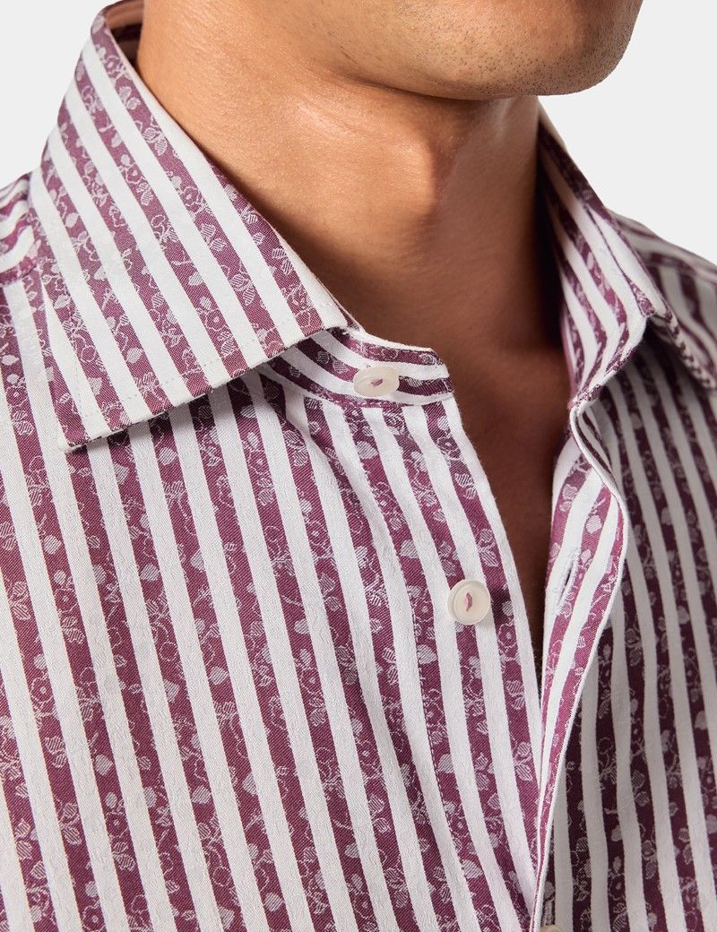 Slim Fit Burgundy & White Jacquard Stripe Curtis Shirt-preview