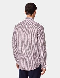 Slim Fit Burgundy & White Jacquard Stripe Curtis Shirt